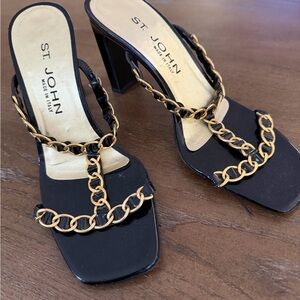St. John Black and Gold Chain Heels